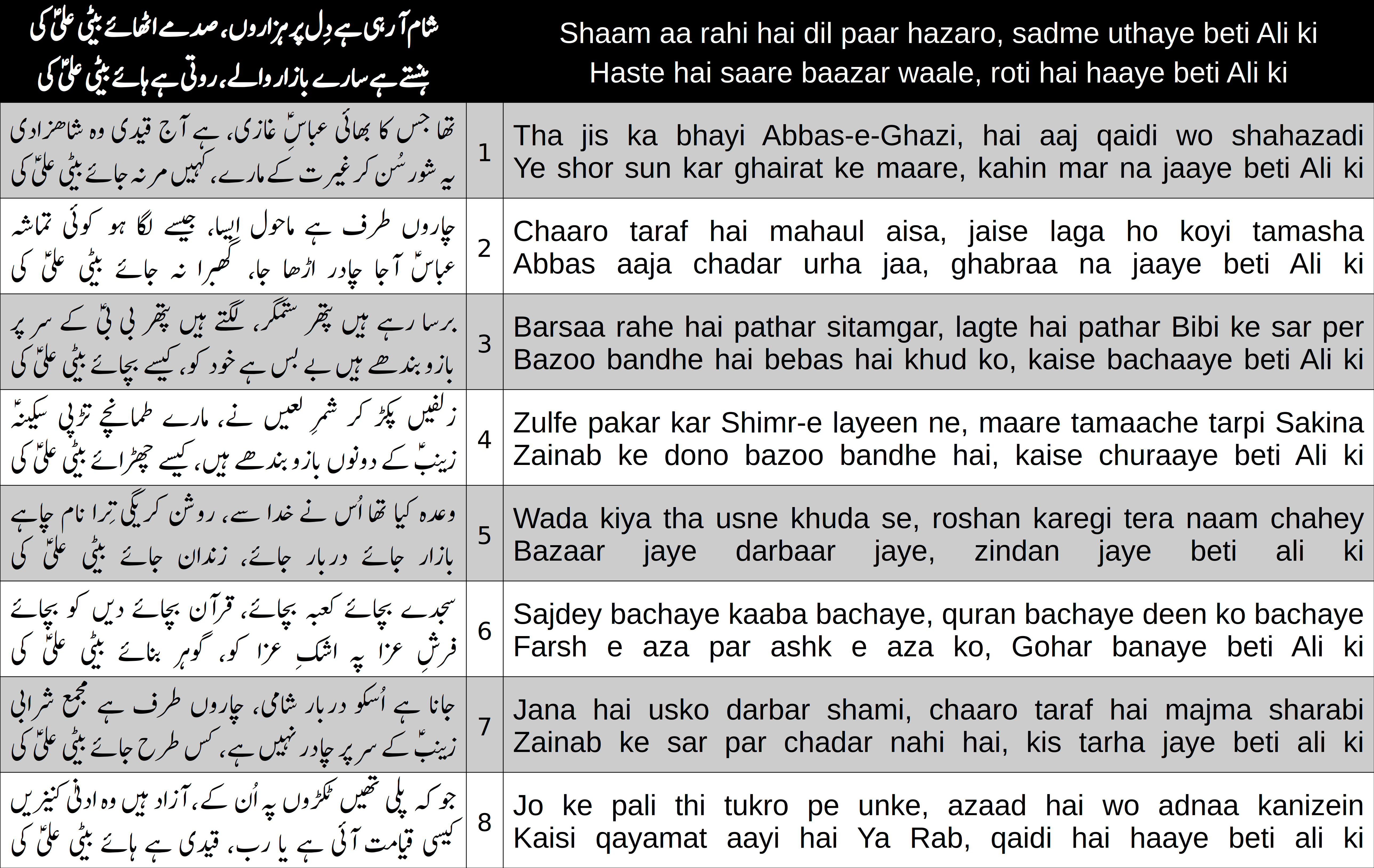 Cover image for Shaam aa rahi hai dil paar hazaro, sadme uthaye beti Ali ki